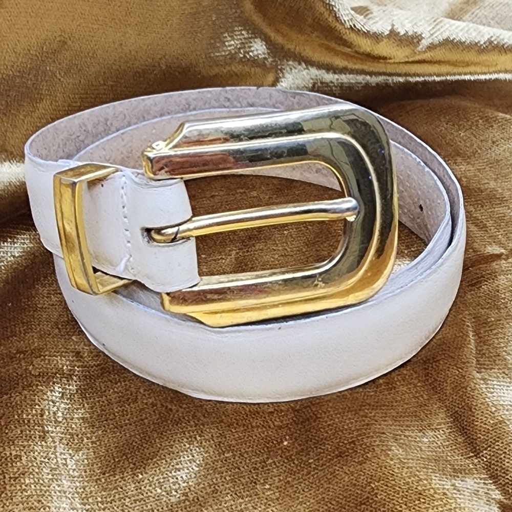 Vintage Phoebe  Leather Belt Women's Size Small Cream White Brass Made in Spain